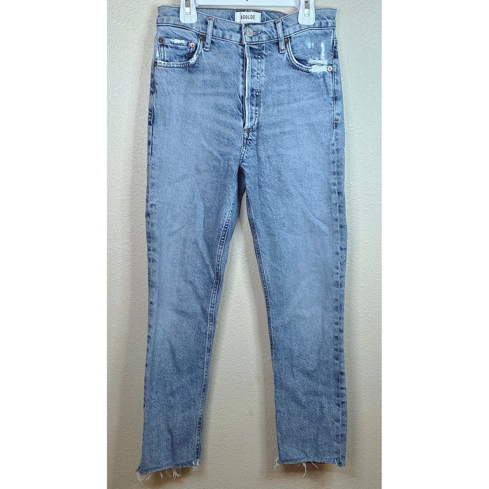 AGOLDE Nico High Rise Straight Leg Jeans Womens 25 Button-Fly Raw Hem Distressed